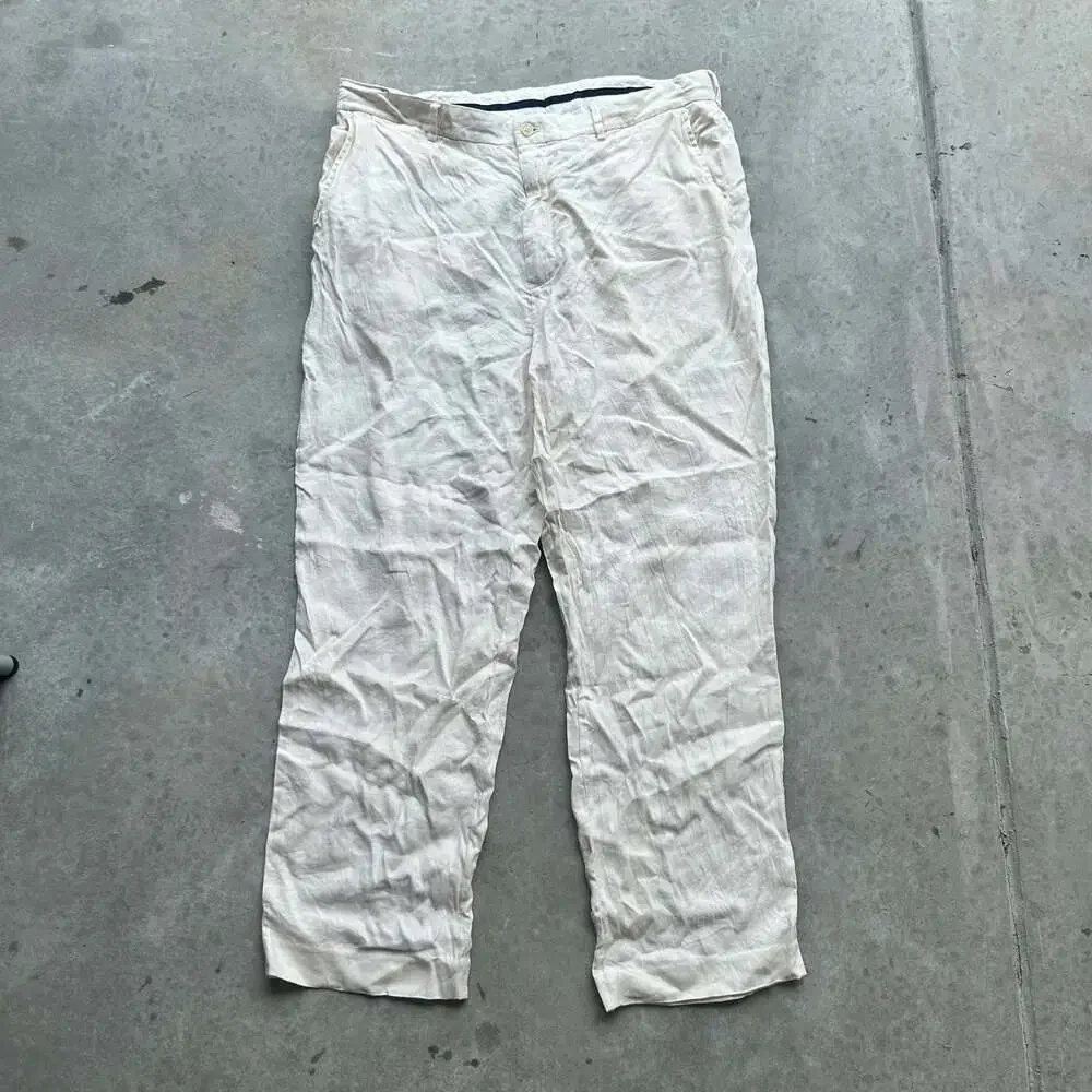 Polo Ralph Lauren Men's Cream Linen and Silk Blend Trousers Size 38/30”